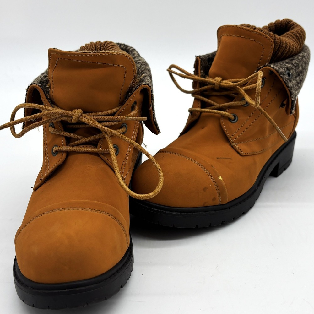 Rouge Helium Trevor-07 Combat Boots Womens 7 Tan Lace Up Lug Sole Fold Over Cuff